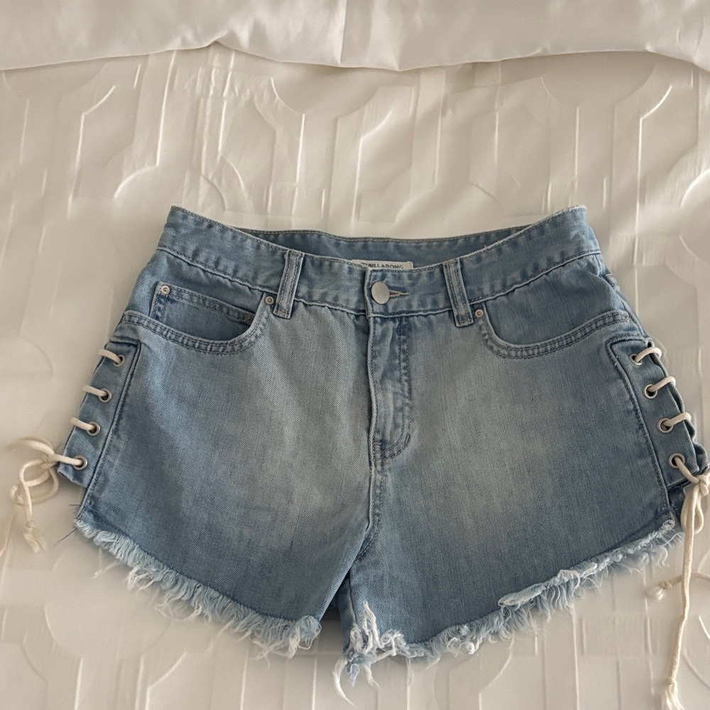 Billabong Light Blue Jean Shorts with Lace-Up Sides